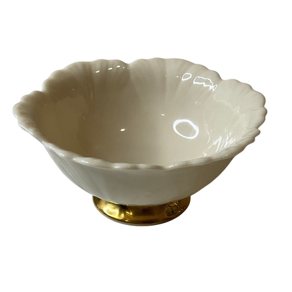 Vtintage Lenox Dorian Trinket Dish 24K Gold Trimmed Footed Fine China Porcelain